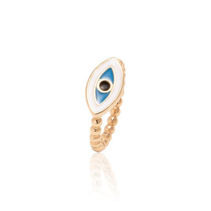 Boho Blue & Gold Evil Eye Ring Rings - The Burner Shop