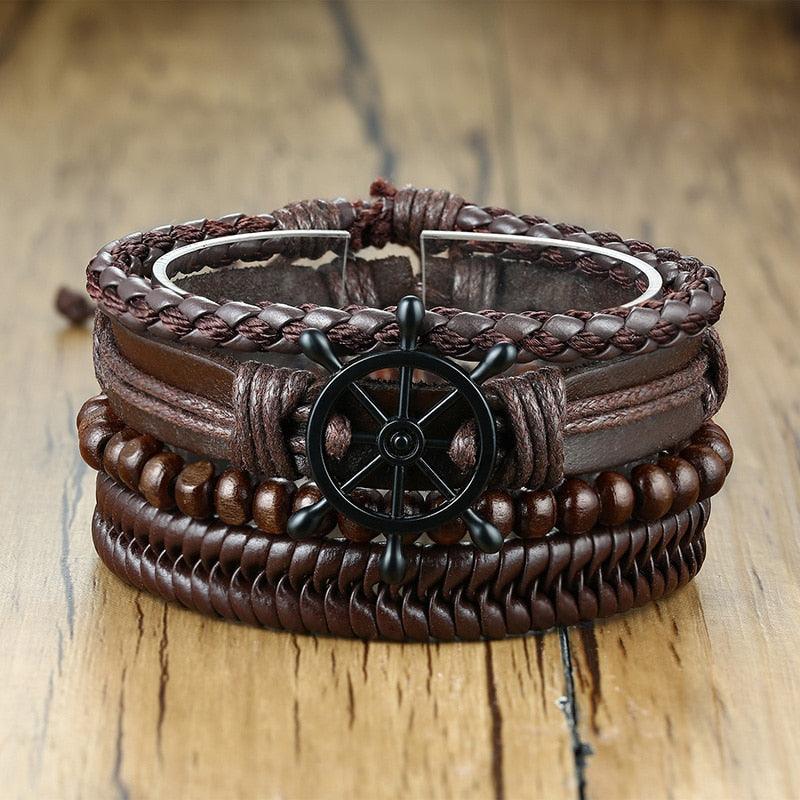 Boho Braided Wrap Leather Wristbands Set Bracelets - The Burner Shop