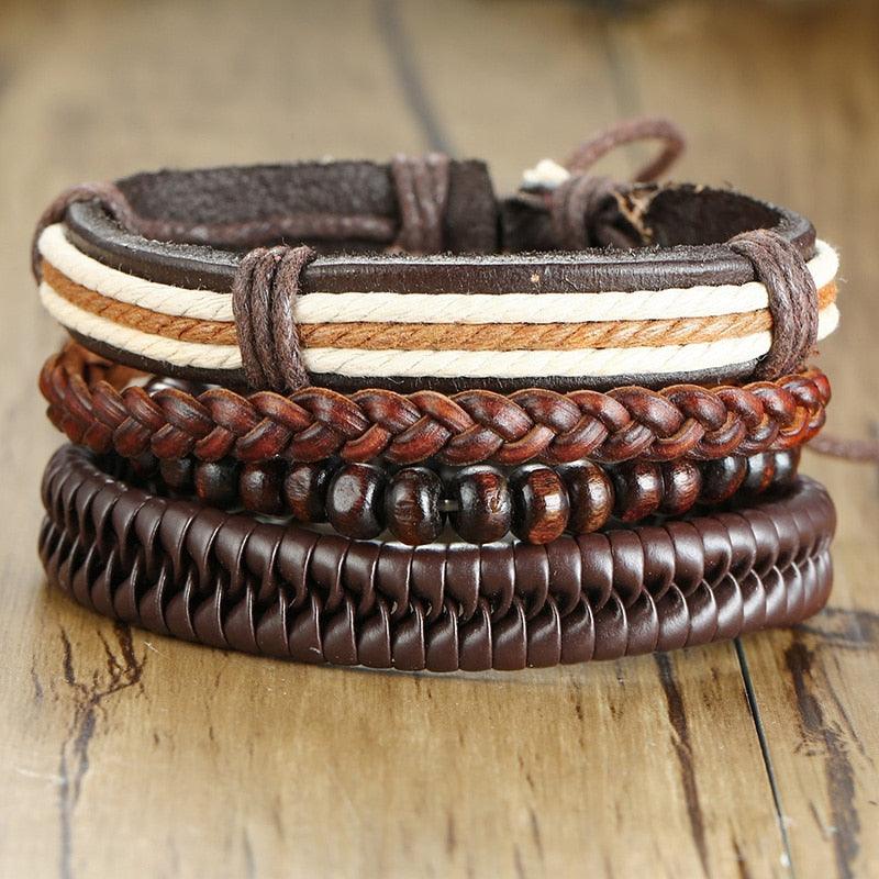 Boho Braided Wrap Leather Wristbands Set Bracelets - The Burner Shop