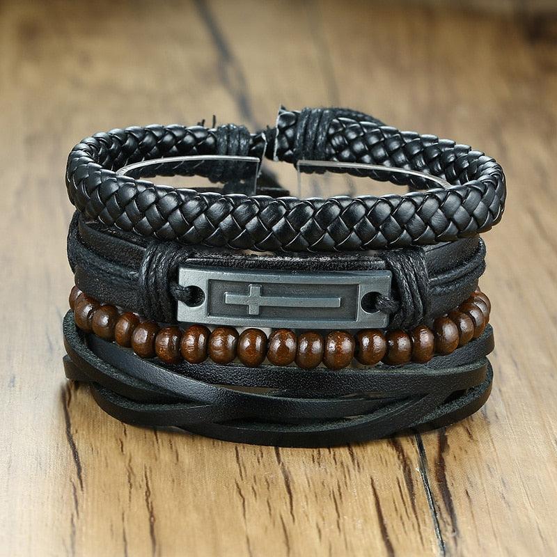 Boho Braided Wrap Leather Wristbands Set Bracelets - The Burner Shop