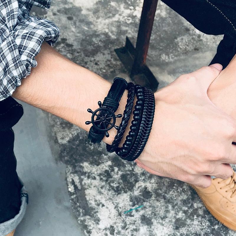 Boho Braided Wrap Leather Wristbands Set Bracelets - The Burner Shop