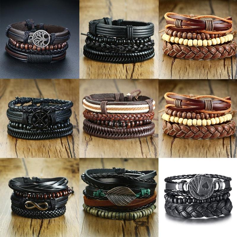 Boho Braided Wrap Leather Wristbands Set Bracelets - The Burner Shop