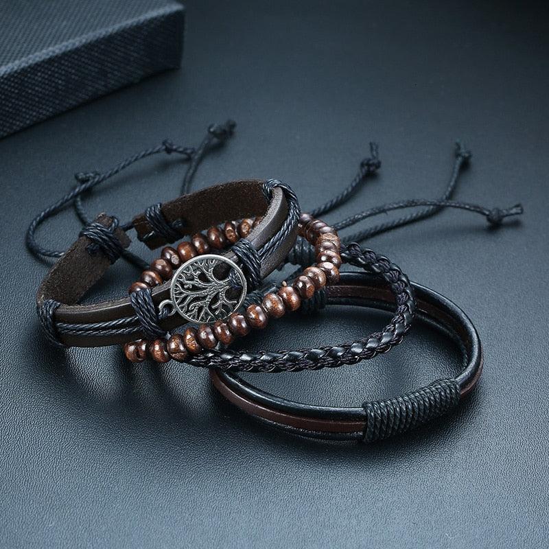 Boho Braided Wrap Leather Wristbands Set Bracelets - The Burner Shop