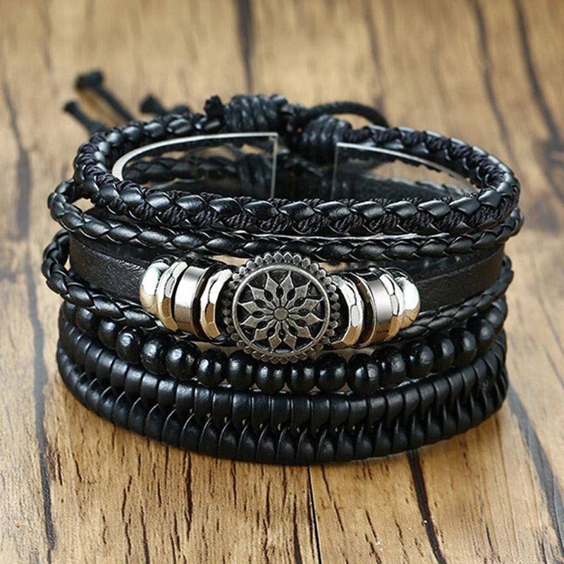Boho Braided Wrap Leather Wristbands Set Bracelets - The Burner Shop
