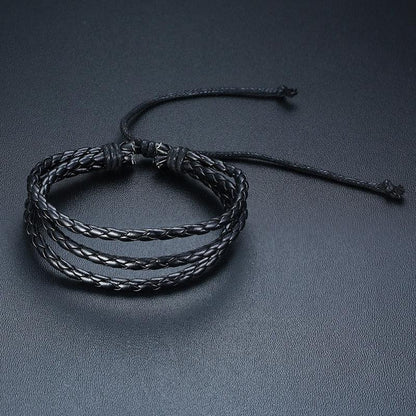Boho Braided Wrap Leather Wristbands Set Bracelets - The Burner Shop