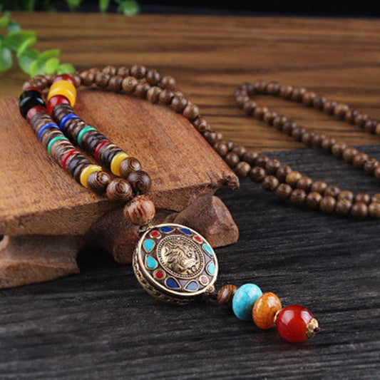 Boho Buddhist Wood Pendant Necklace Necklaces - The Burner Shop