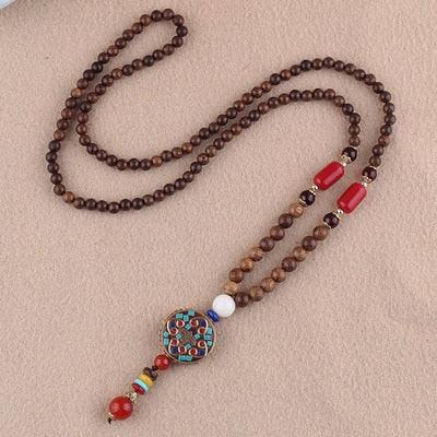 Boho Buddhist Wood Pendant Necklace Necklaces - The Burner Shop
