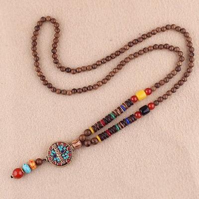 Boho Buddhist Wood Pendant Necklace Necklaces - The Burner Shop