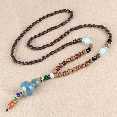 Boho Buddhist Wood Pendant Necklace Necklaces - The Burner Shop