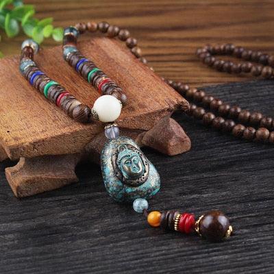 Boho Buddhist Wood Pendant Necklace Necklaces - The Burner Shop