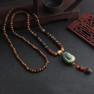 Boho Buddhist Wood Pendant Necklace Necklaces - The Burner Shop