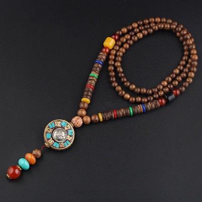 Boho Buddhist Wood Pendant Necklace Necklaces - The Burner Shop