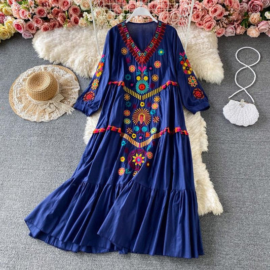 Boho Chic Floral Embroidery Dress Dresses - The Burner Shop