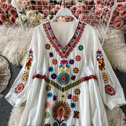 Boho Chic Floral Embroidery Dress Dresses - The Burner Shop