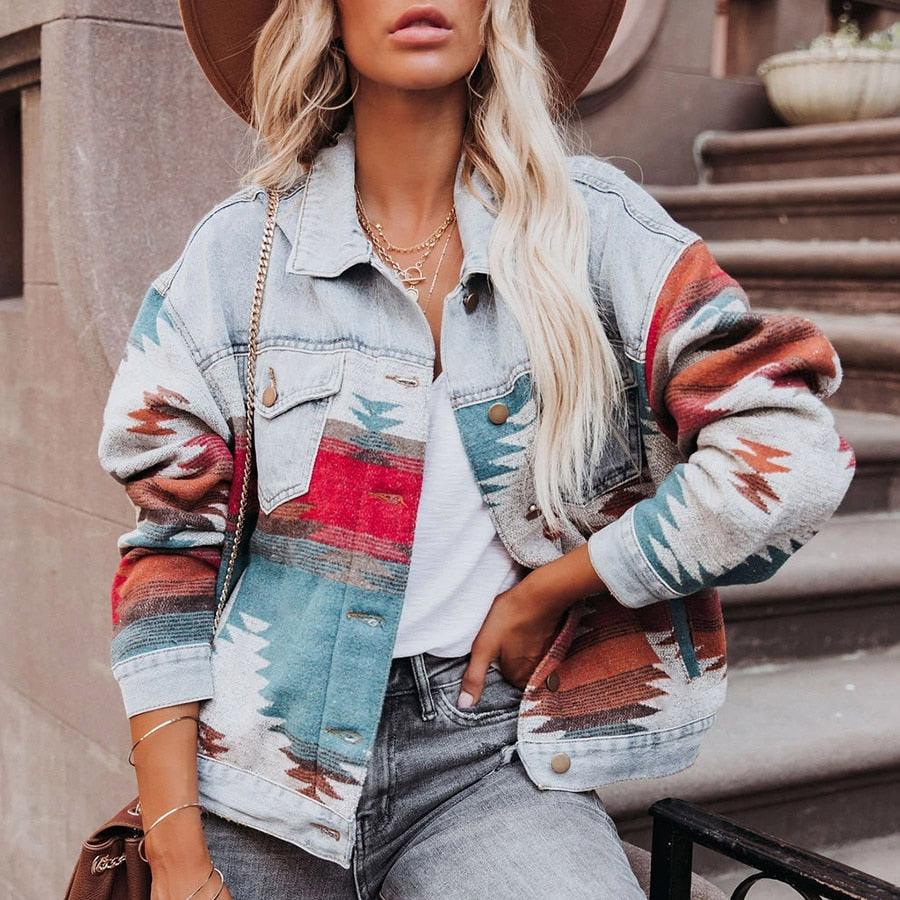 Boho Chic Retro Denim Jacket Jackets - The Burner Shop