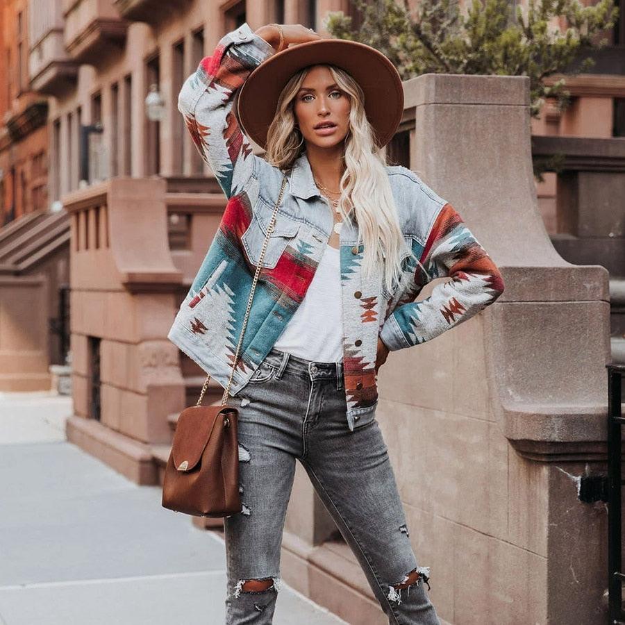 Boho Chic Retro Denim Jacket Jackets - The Burner Shop