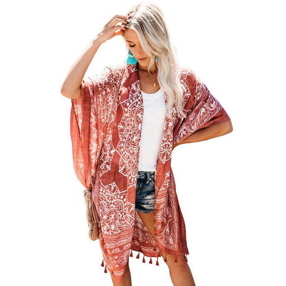 Boho Chic Short Printed Beach Cover Up Cover Ups - The Burner Shop