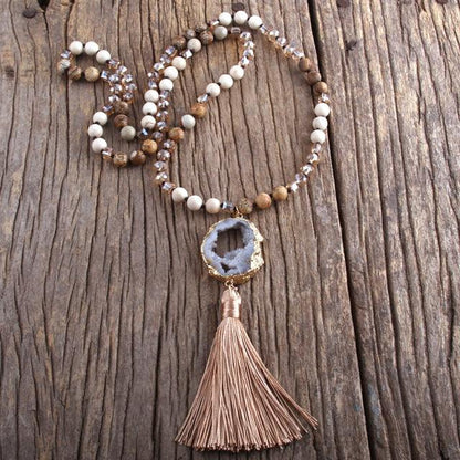 Boho Chic Stone Beaded Pendant Necklace with Tassel Necklaces - The Burner Shop
