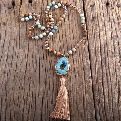 Boho Chic Stone Beaded Pendant Necklace with Tassel Necklaces - The Burner Shop