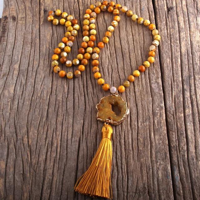Boho Chic Stone Beaded Pendant Necklace with Tassel Necklaces - The Burner Shop
