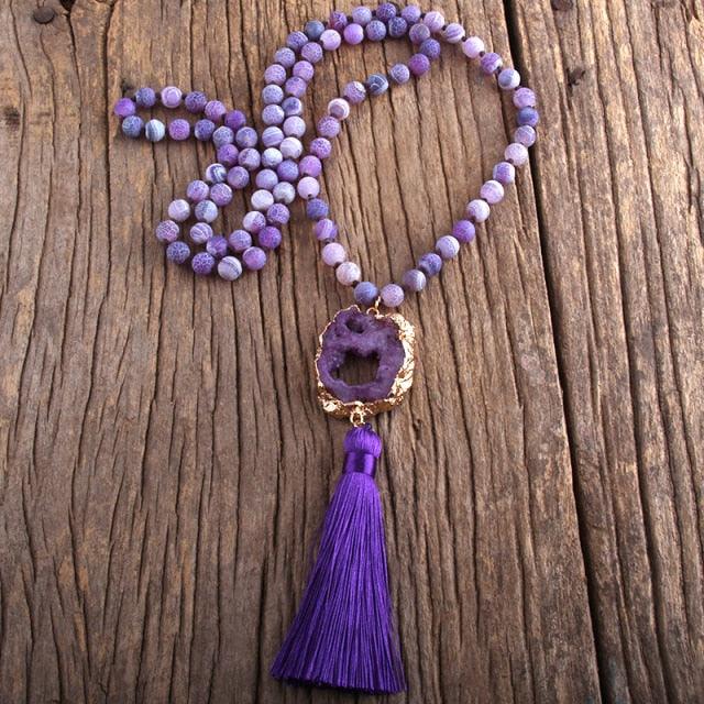 Boho Chic Stone Beaded Pendant Necklace with Tassel Necklaces - The Burner Shop