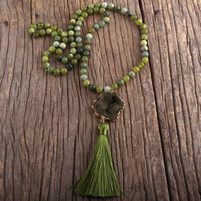 Boho Chic Stone Beaded Pendant Necklace with Tassel Necklaces - The Burner Shop