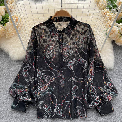 Boho Chiffon Floral Blouse Tops - The Burner Shop