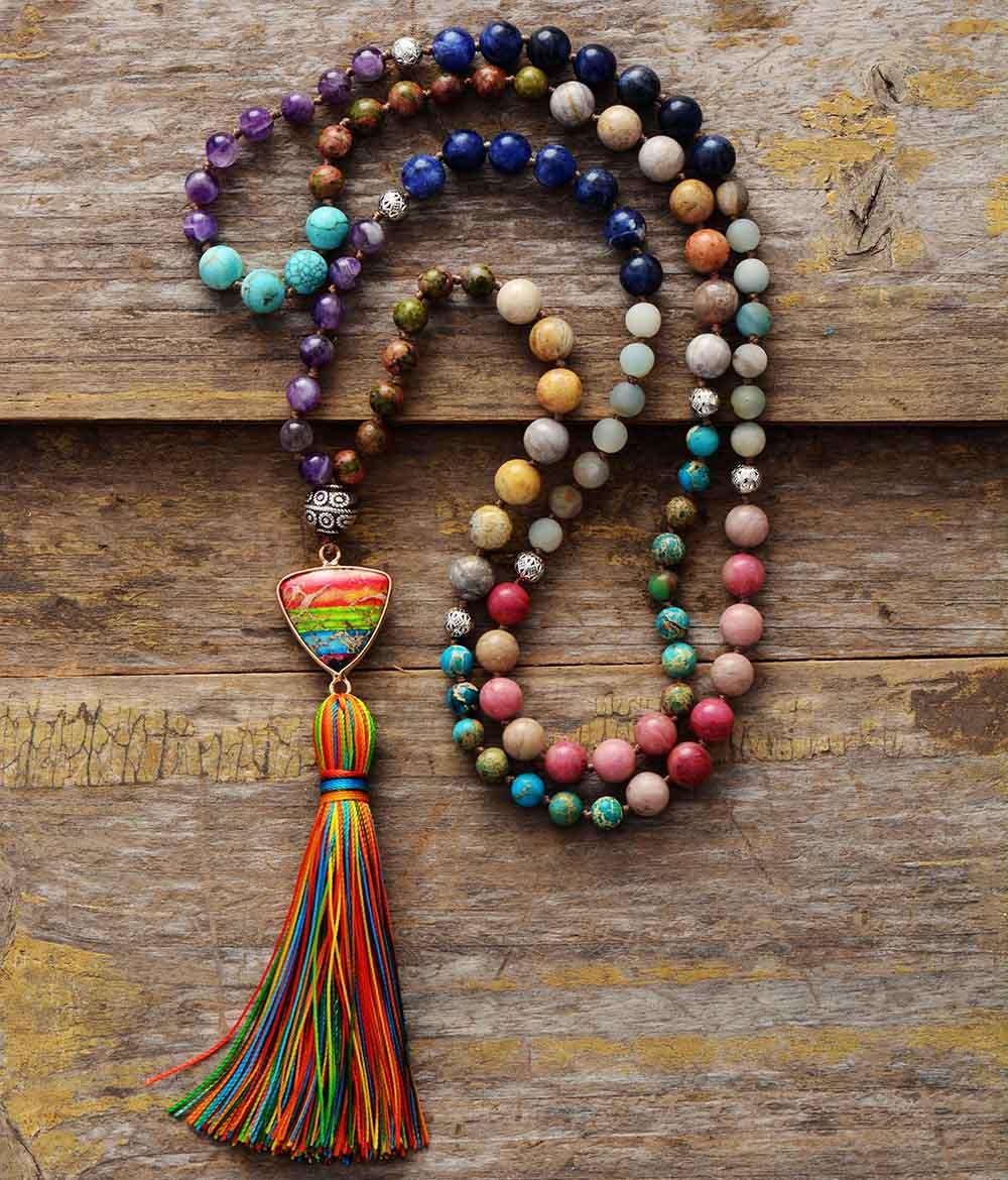 Boho Colourful Natural Stone Necklace with Tassels Necklaces - The Burner Shop