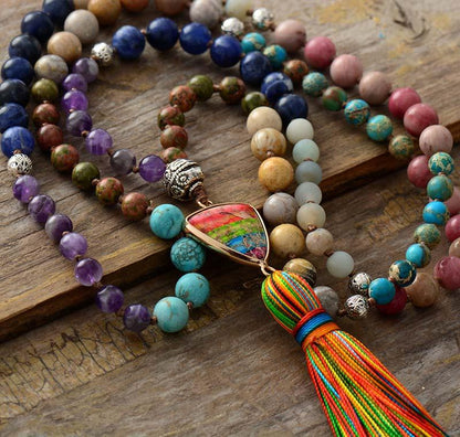 Boho Colourful Natural Stone Necklace with Tassels Necklaces - The Burner Shop