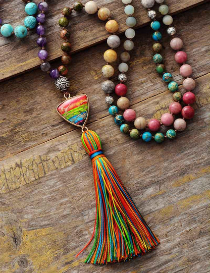 Boho Colourful Natural Stone Necklace with Tassels Necklaces - The Burner Shop