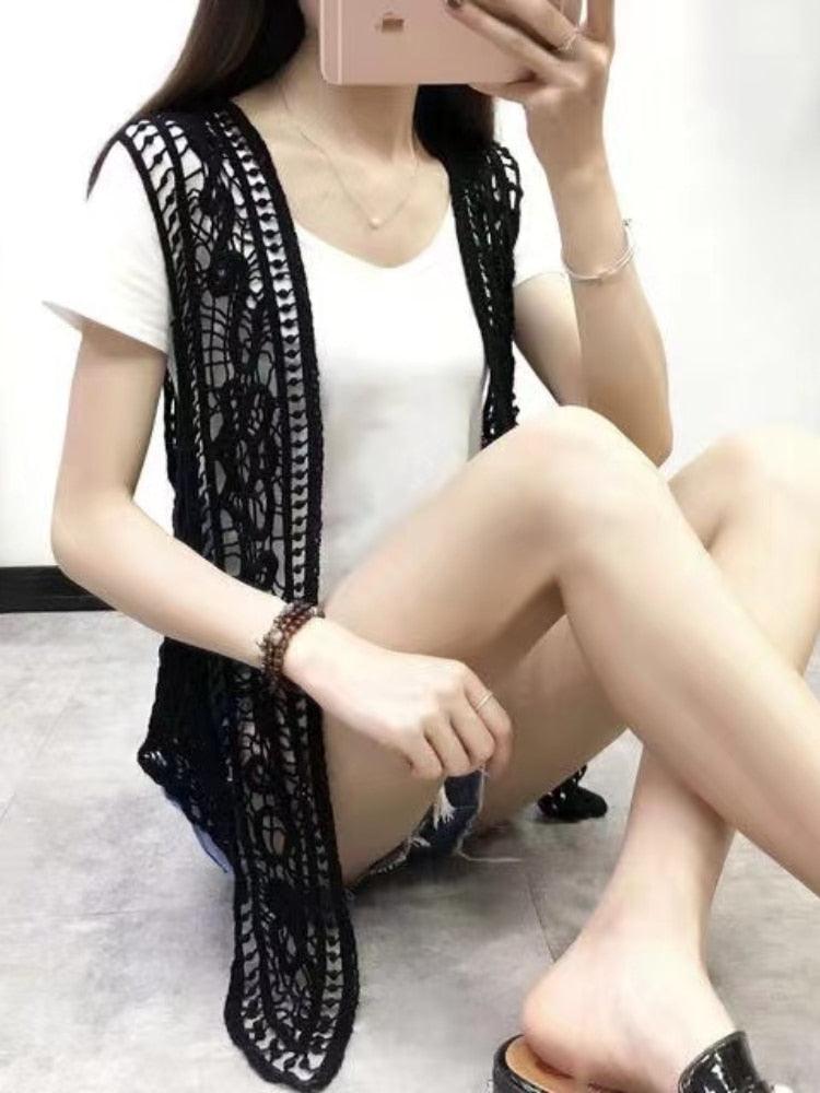 Boho Crochet Vest Vests - The Burner Shop