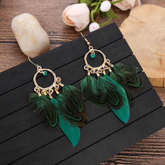 Boho Feather Tassel Earrings Earrings - The Burner Shop