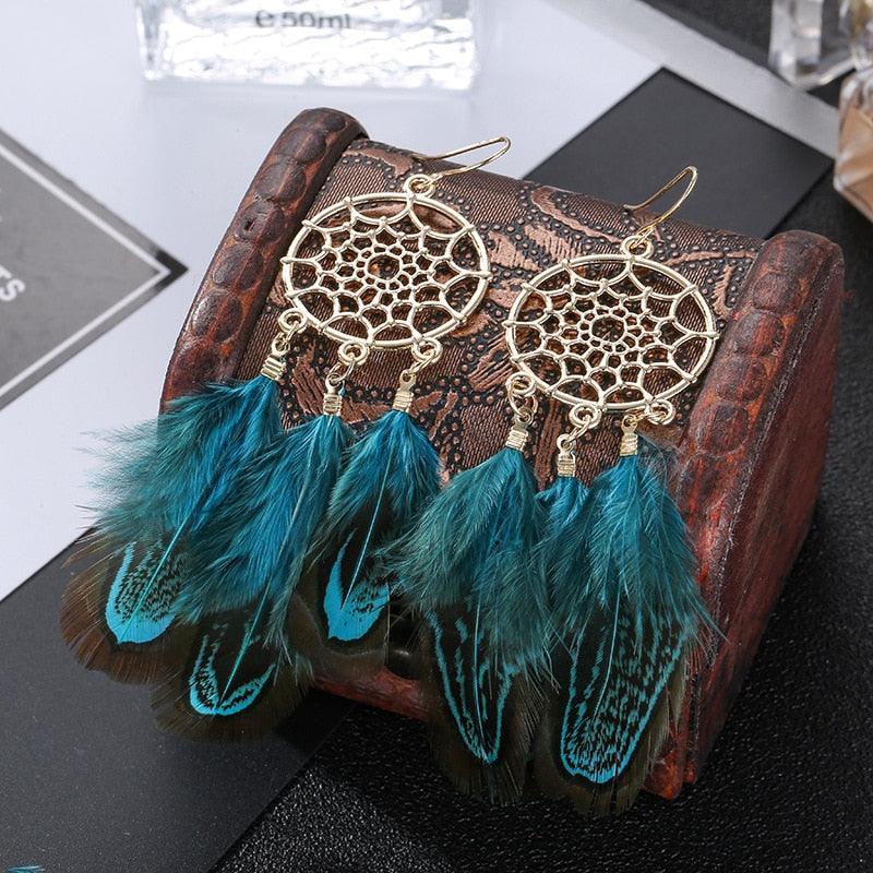 Boho Feather Tassel Earrings Earrings - The Burner Shop