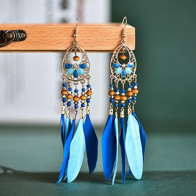 Boho Feather Tassel Earrings Earrings - The Burner Shop