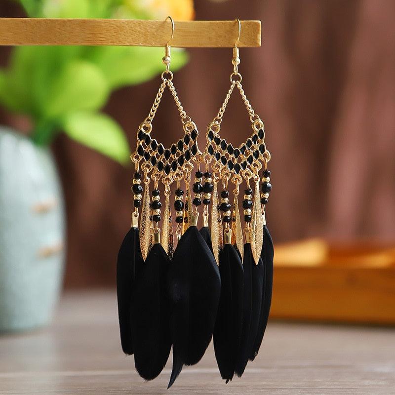 Boho Feather Tassel Earrings Earrings - The Burner Shop