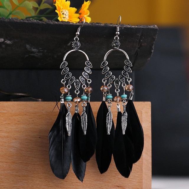 Boho Feather Tassel Earrings Earrings - The Burner Shop