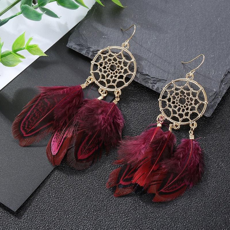 Boho Feather Tassel Earrings Earrings - The Burner Shop