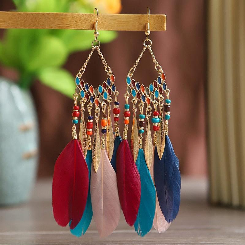 Boho Feather Tassel Earrings Earrings - The Burner Shop
