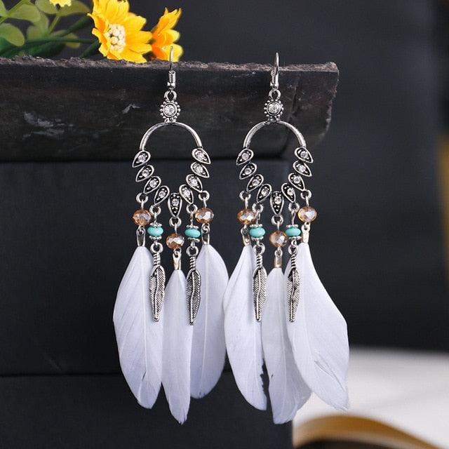 Boho Feather Tassel Earrings Earrings - The Burner Shop
