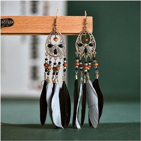 Boho Feather Tassel Earrings Earrings - The Burner Shop