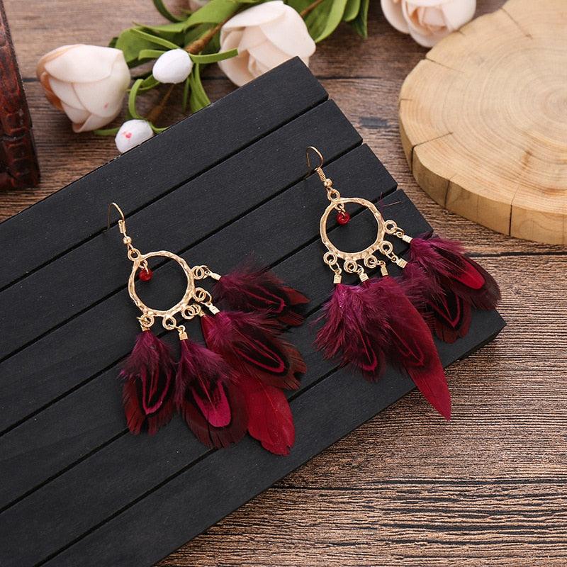 Boho Feather Tassel Earrings Earrings - The Burner Shop