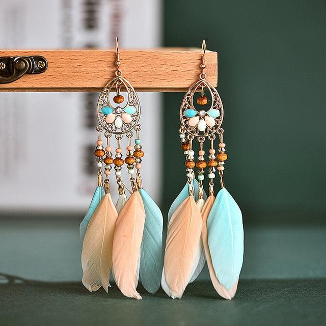 Boho Feather Tassel Earrings Earrings - The Burner Shop