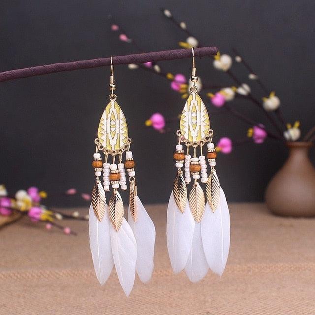Boho Feather Tassel Earrings Earrings - The Burner Shop
