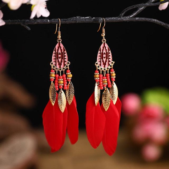 Boho Feather Tassel Earrings Earrings - The Burner Shop