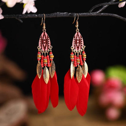 Boho Feather Tassel Earrings Earrings - The Burner Shop