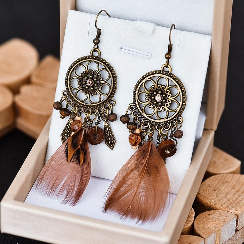 Boho Feather Tassel Earrings Earrings - The Burner Shop