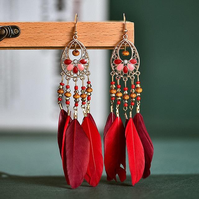 Boho Feather Tassel Earrings Earrings - The Burner Shop