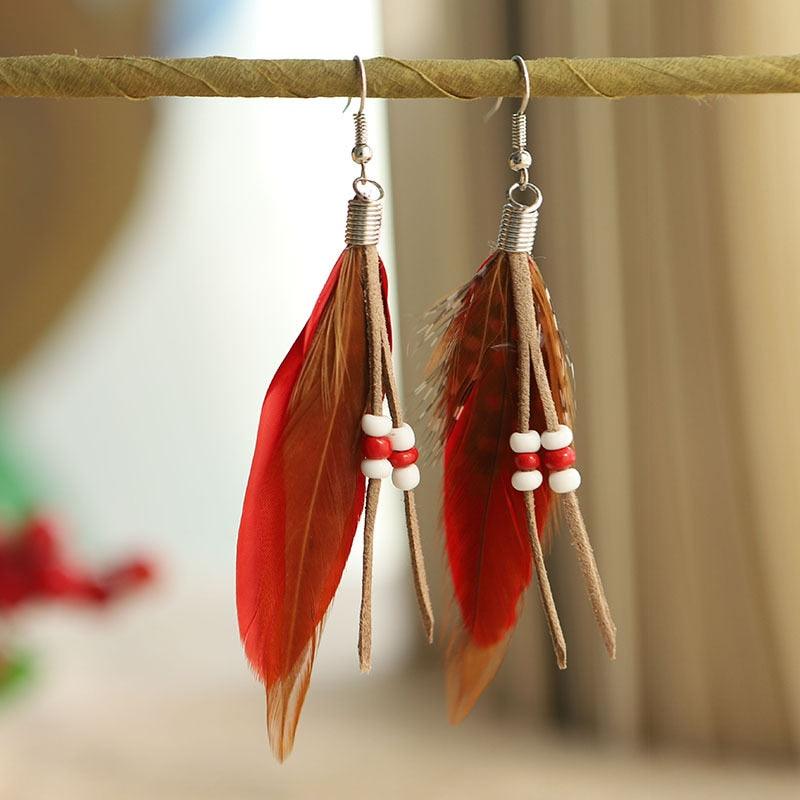 Boho Feather Tassel Earrings Earrings - The Burner Shop