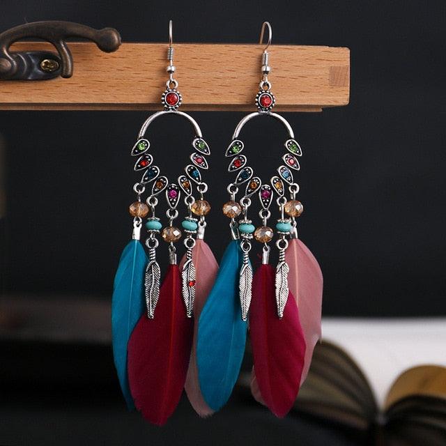 Boho Feather Tassel Earrings Earrings - The Burner Shop