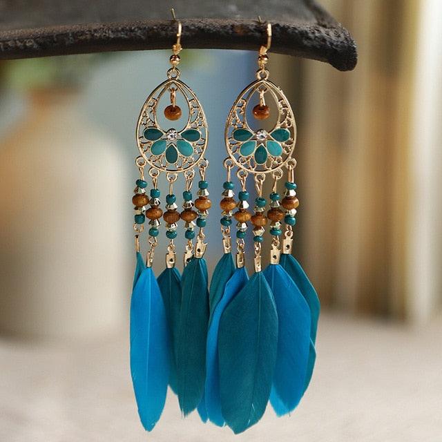 Boho Feather Tassel Earrings Earrings - The Burner Shop